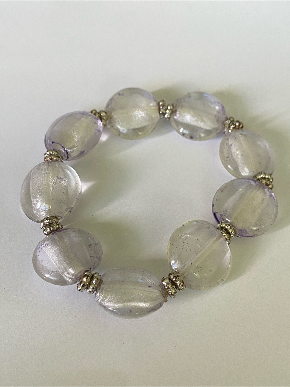 Vibrant Light Purple tinted dichroic Glass Bead Stretch Bracelet
